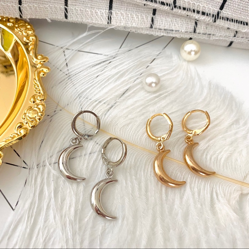 🌙 Moon Dangle Huggie Earrings - Picture 2 of 4